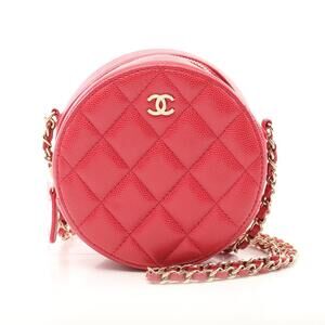 Chanel Matelasse Round Shoulder Bag Red Calfskin Leather